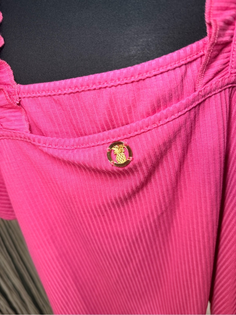 Simply Southern Hot Pink Ruffle Strap Ribbed Bodysuit - Picture 4 of 6